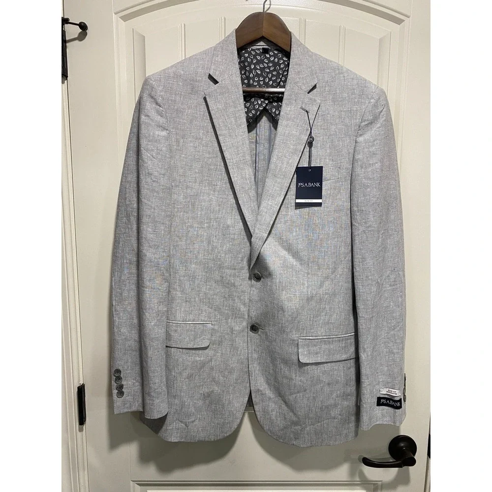 Jos. A. Bank Slim Fit Separates Linen Cotton Coat Blazer 40L Beige Double Vented